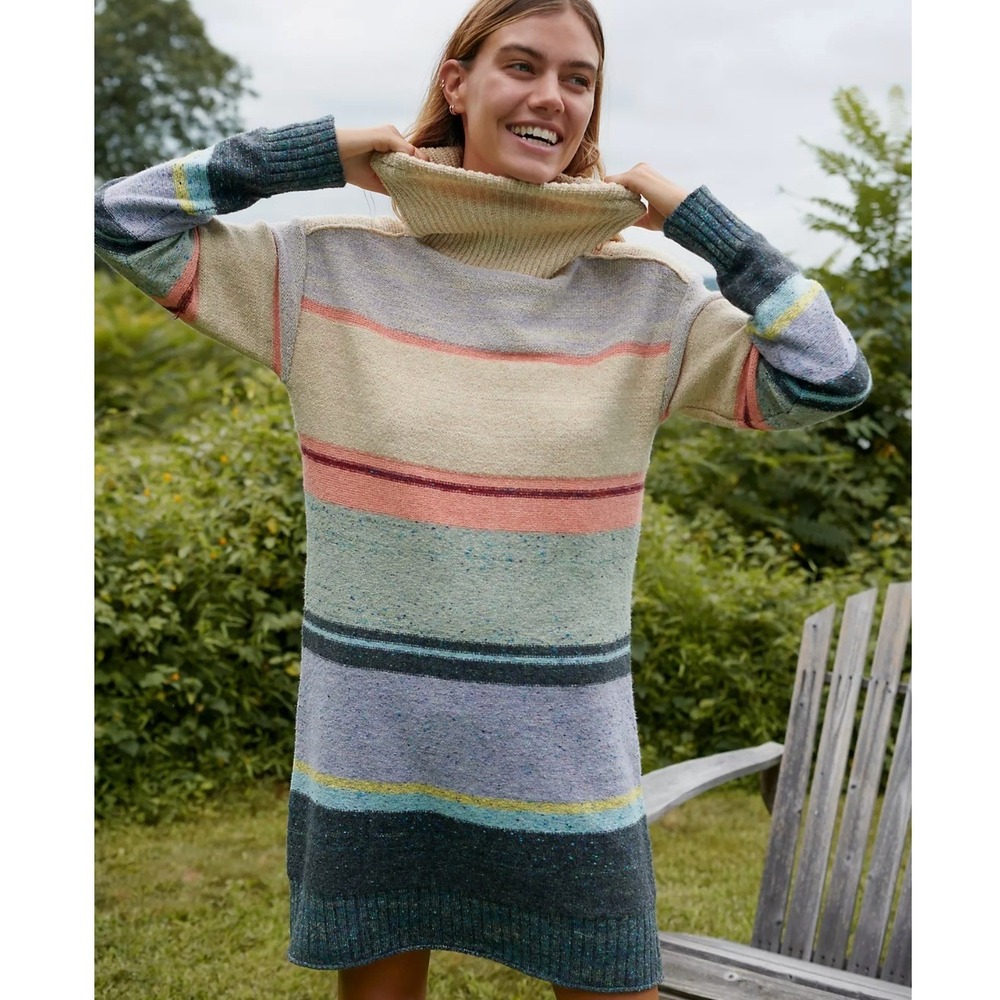 Daily Practice Anthropologie Sweater Tunic Dress Striped Open Back Turtleneck XS